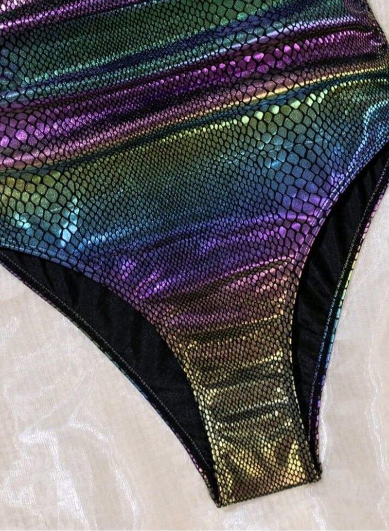 Shein SHEIN1pc Women's Rainbow Crocodile Skin Print One-Piece Swimsuit  - Image 4