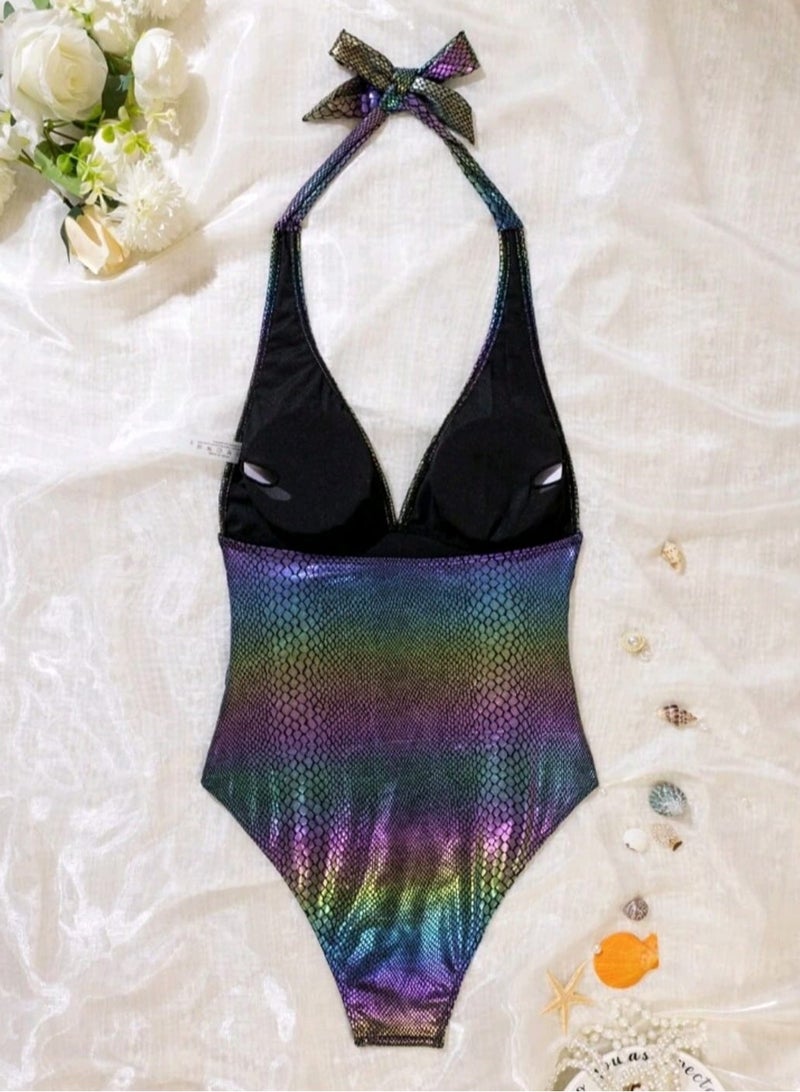 Shein SHEIN1pc Women's Rainbow Crocodile Skin Print One-Piece Swimsuit  - Image 5
