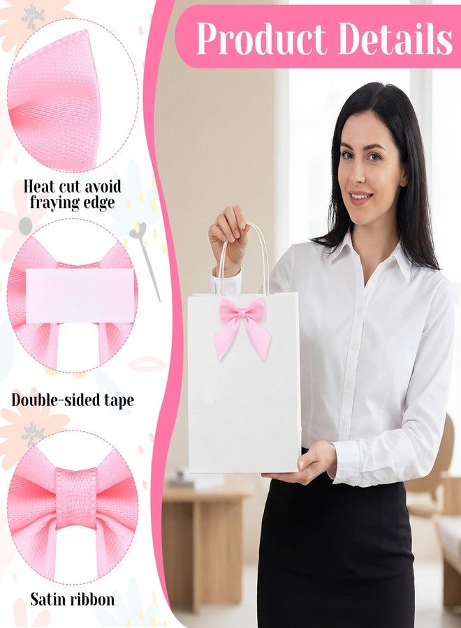 FineCheer 100 Pcs Pink Gift Wrap Bows Pink Satin Ribbon Bows 2.8 Inch Elegant Bow for Gift Wrapping Self Adhesive Bow with Double-Sided Tape for DIY Crafts Wedding Birthday Baby Shower Easter - Image 3