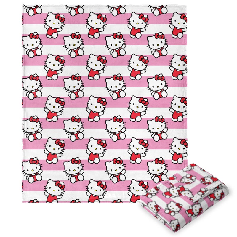 Northwest Hello Kitty Silk Touch Throw Blanket, Soft, 50 x 70 Inches, Bow and Stripes Design - Image 1