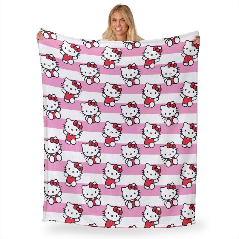 Northwest Hello Kitty Silk Touch Throw Blanket, Soft, 50 x 70 Inches, Bow and Stripes Design - Image 2
