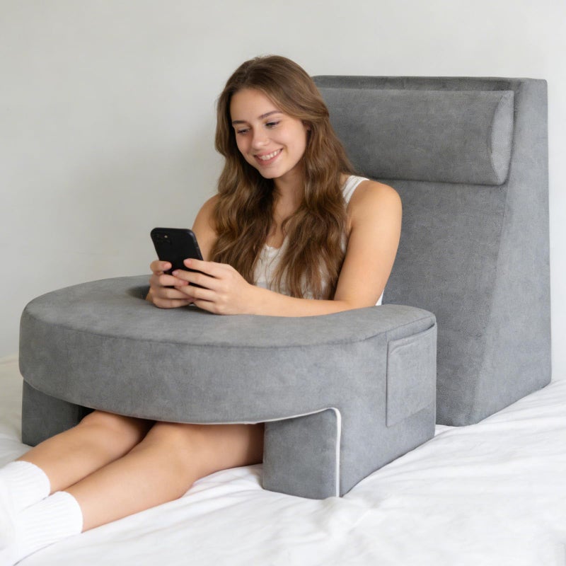 laapee Reading Pillow Set for Adults 3-Piece - Ergonomic Back/Neck Support with Arms & Pockets - 26D High-Density Foam for Bed/Couch Reading Gaming Watching TV (Light Gray) - Image 1