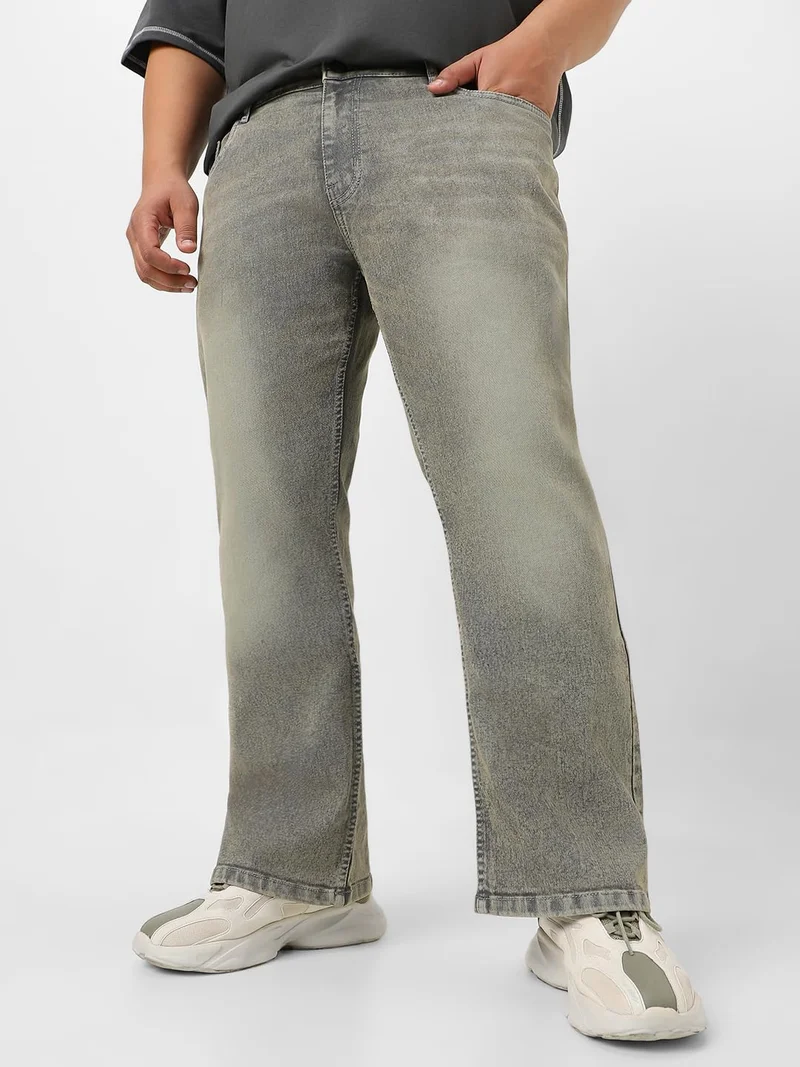 Urbano Plus Men's Light Grey Washed Bootcut Jeans Stretchable