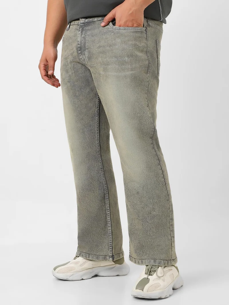 Urbano Fashion  Urbano Plus Men's Light Grey Washed Bootcut Jeans Stretchable  | Best Price UAE