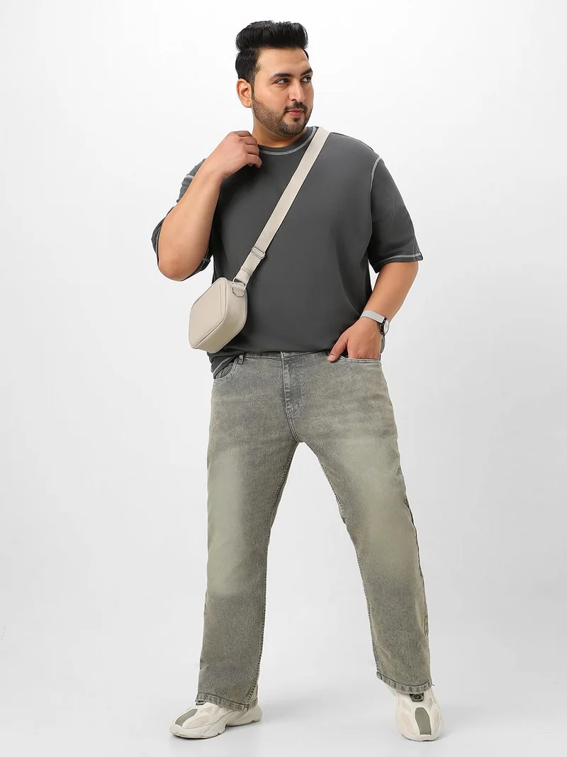 Urbano Fashion  Urbano Plus Men's Light Grey Washed Bootcut Jeans Stretchable  | Best Price UAE