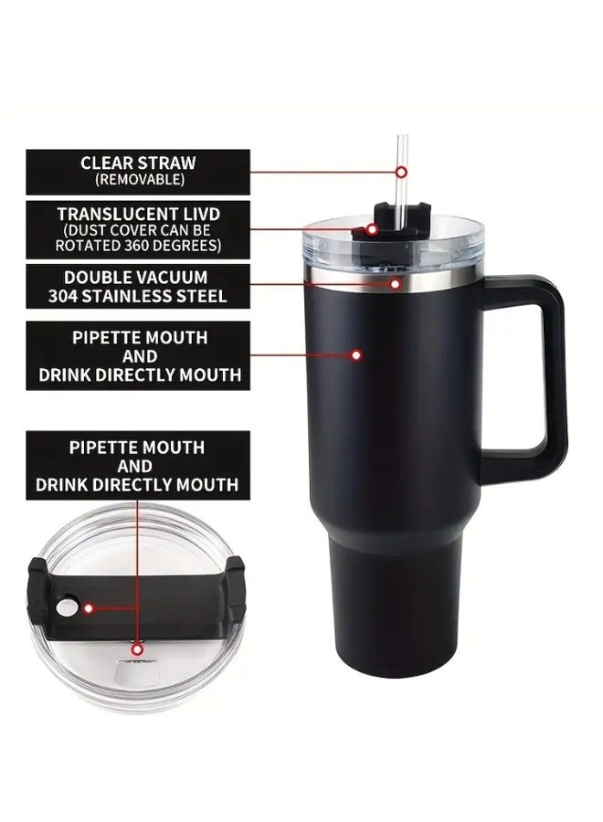 Arabest 40oz Large Capacity Water Bottle With Handle And Straw Lid, Insulated Reusable Stainless Steel Water Bottles Travel Mug Coffee Cup Car Cup Water Cup For Men Women Outdoor Camping Driving  - Image 3
