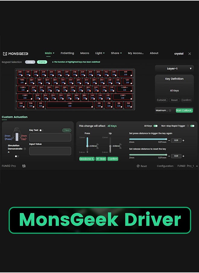 Akko MONSGEEK FUN60 MAX Rapid Trigger Gaming Keyboard, Tri-modes 8k Dual-Mode, SP Magnetic Switch HE Keyboard Wired 60% Black ,PBT side engraved keycaps, Gradient Shine-Through (Glare Magnetic Switch)