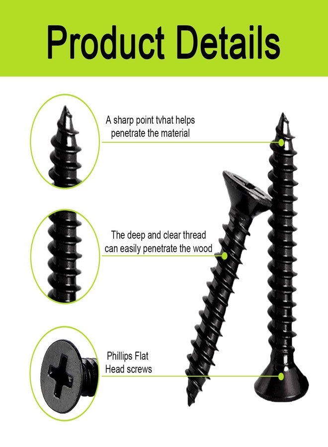 JERLITU 500 Pcs #4 Flat Head Wood Screws Kit - Black Oxide Phillips Drive, 8 Sizes (1/4" to 1-1/4") with 50 M6 Anchors & Storage Case, for Indoor Furniture, DIY Crafts & Cabinet Assembly. - Image 2