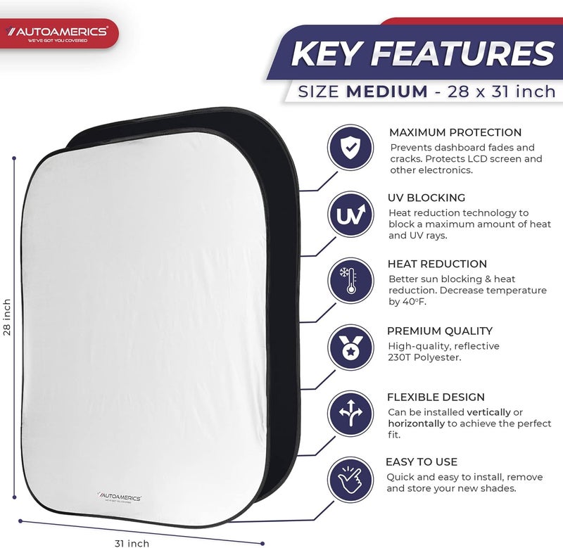 AUTOAMERICS Windshield Sun Shade 2-Piece Foldable Car Front Window Sunshade for Most Sedans SUV Truck - Auto Sun Blocker Visor Protector Blocks Max UV Rays and Keeps Your Vehicle Cool (Universal Fit) - Image 2