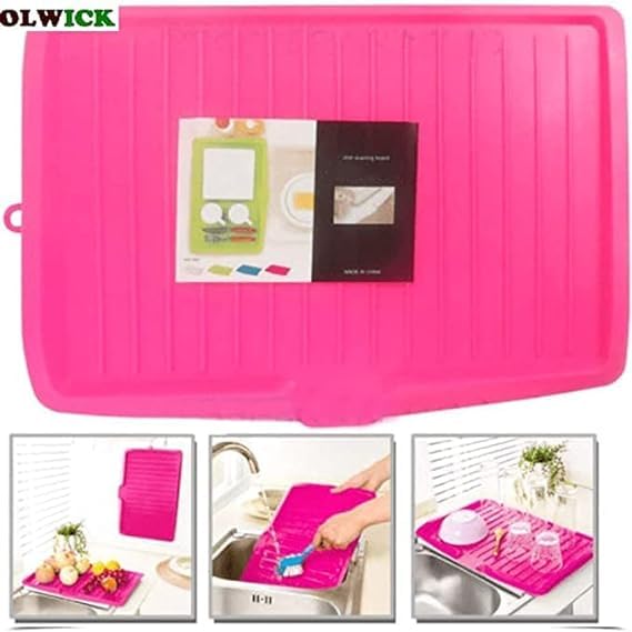 HomeAra 1 PCS Premium Plastic Sink Dish Drainer Draining Tray Drain Board Side Drip Sloping Kitchen Sink Rack Holder for Fruit Vegetables Pots Pans Glass Bowls Drain Pink - Image 5
