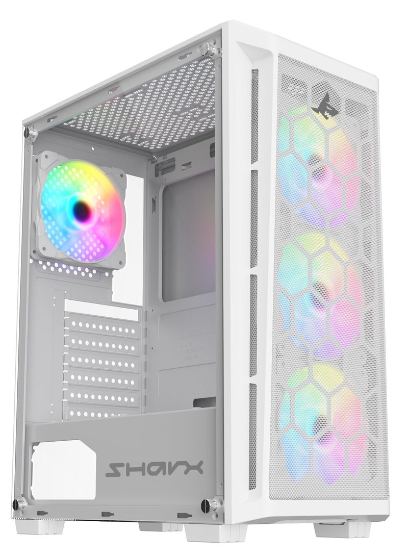 SHARX SHARX CASE RAZORFIN  ARGB ATX PC Case With Front Mesh Panel (R-200W), 4 x 120mm Pre-Installed Fans, Remote Controller, Glass Side Panel,Ports Type C*1/ USB3.0 *1/ USB2.0 *2 Buttons:Power/Reset/LED.  - Image 1