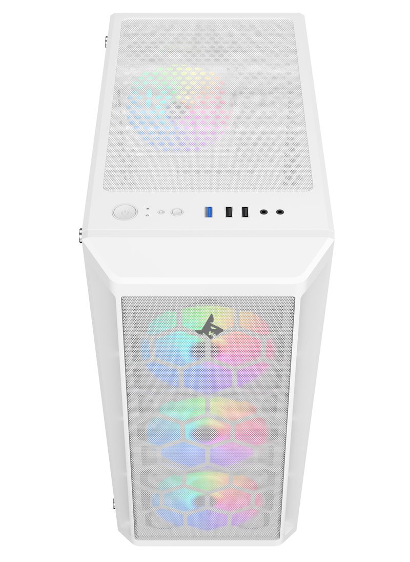 SHARX SHARX CASE RAZORFIN  ARGB ATX PC Case With Front Mesh Panel (R-200W), 4 x 120mm Pre-Installed Fans, Remote Controller, Glass Side Panel,Ports Type C*1/ USB3.0 *1/ USB2.0 *2 Buttons:Power/Reset/LED.  - Image 3