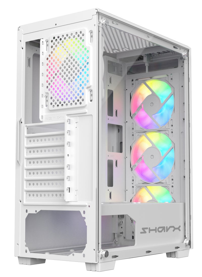 SHARX SHARX CASE RAZORFIN  ARGB ATX PC Case With Front Mesh Panel (R-200W), 4 x 120mm Pre-Installed Fans, Remote Controller, Glass Side Panel,Ports Type C*1/ USB3.0 *1/ USB2.0 *2 Buttons:Power/Reset/LED.  - Image 4