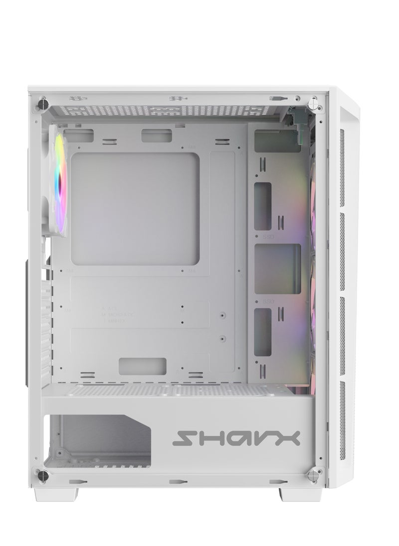 SHARX SHARX CASE RAZORFIN  ARGB ATX PC Case With Front Mesh Panel (R-200W), 4 x 120mm Pre-Installed Fans, Remote Controller, Glass Side Panel,Ports Type C*1/ USB3.0 *1/ USB2.0 *2 Buttons:Power/Reset/LED.  - Image 5