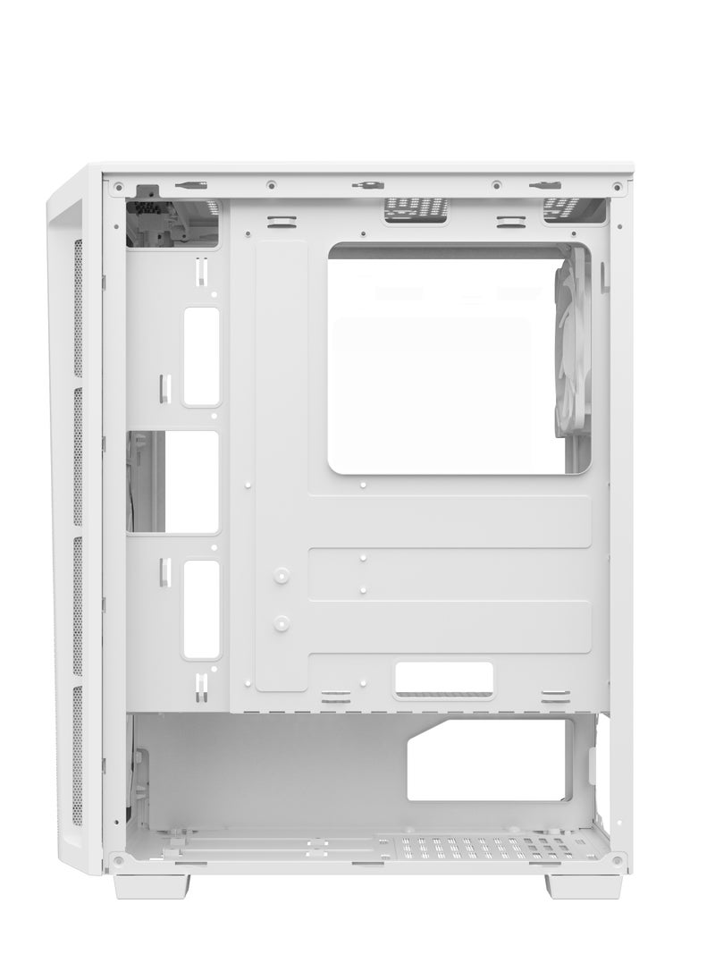 SHARX CASE RAZORFIN  ARGB ATX PC Case With Front Mesh Panel (R-200W), 4 x 120mm Pre-Installed Fans, Remote Controller, Glass Side Panel,Ports Type C*1/ USB3.0 *1/ USB2.0 *2 Buttons:Power/Reset/LED.