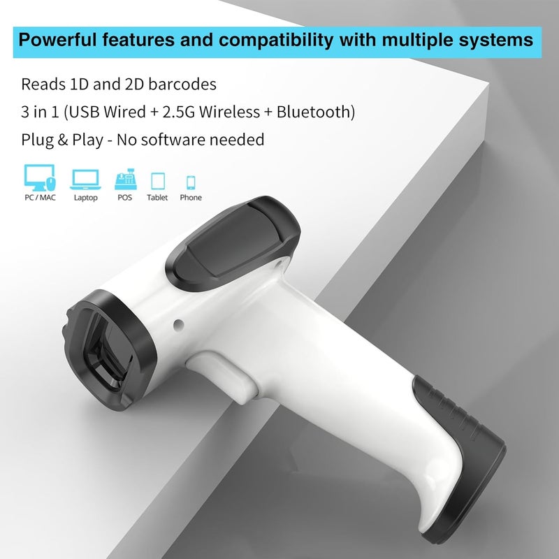 symcode 2D Handheld Wireless Barcode Scanner with Stand 3-in-1 Bluetooth bar Code Scanners - Cordless, Rechargeable 1D and 2D Barcode Scanner for Inventory - Wireless, Handheld, USB Bar Code/QR Code Scanner - Image 5
