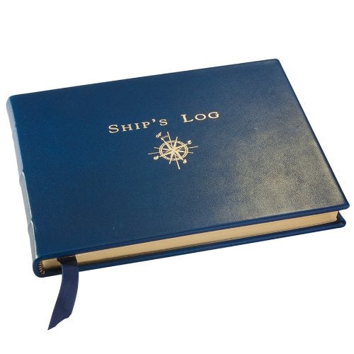 Graphic Image Genuine Leather Ship's Log/Journal, Blue - Image 1