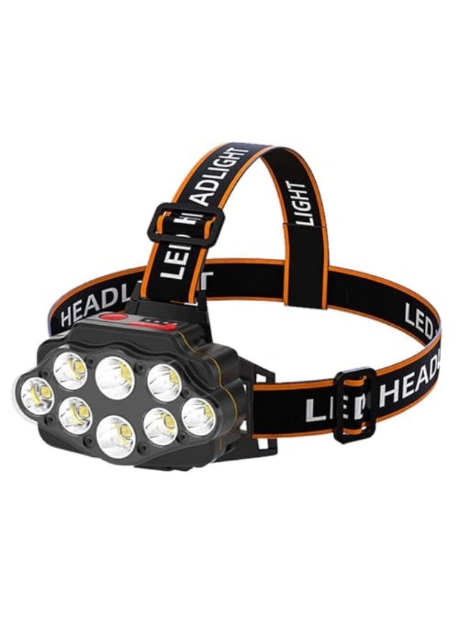 18000 Lumen Rechargeable Headlamp - 8 LED Super Bright USB Head Light, Waterproof, 8 Modes with Red Light, Lightweight Head Flashlight for Camping, Hiking, Running, Hunting - Image 1