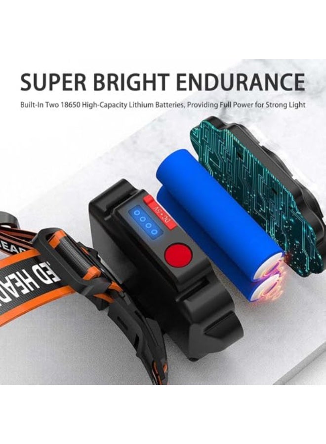 18000 Lumen Rechargeable Headlamp - 8 LED Super Bright USB Head Light, Waterproof, 8 Modes with Red Light, Lightweight Head Flashlight for Camping, Hiking, Running, Hunting - Image 3