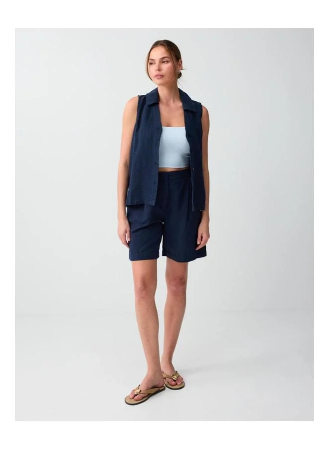 Jimmy Key Sky Blue Slim Fit Open Neck Short Knit Bralette.