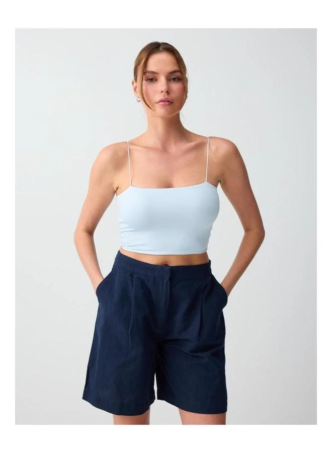 Jimmy Key Sky Blue Slim Fit Open Neck Short Knit Bralette.