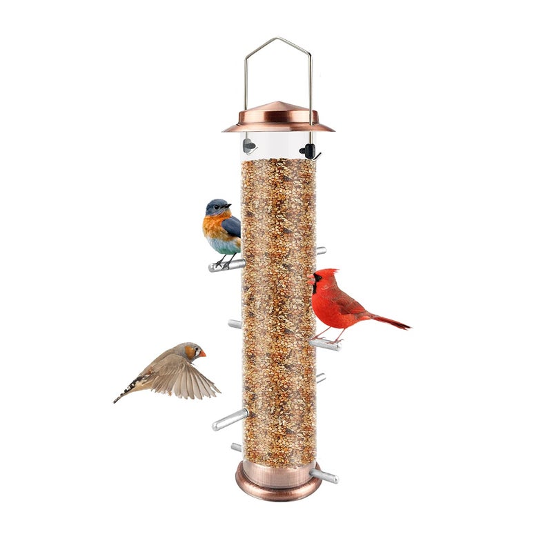 MIXXIDEA Finch Bird Feeder Hanging Metal Thistle Seed Feeder with 8 Feeding Ports Nyger Seed Feeder, Goldfinch Feeder for Outdoors Garden Copper - Image 1