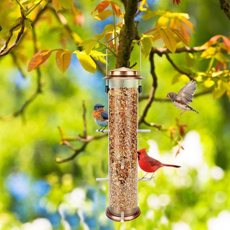 MIXXIDEA Finch Bird Feeder Hanging Metal Thistle Seed Feeder with 8 Feeding Ports Nyger Seed Feeder, Goldfinch Feeder for Outdoors Garden Copper - Image 2