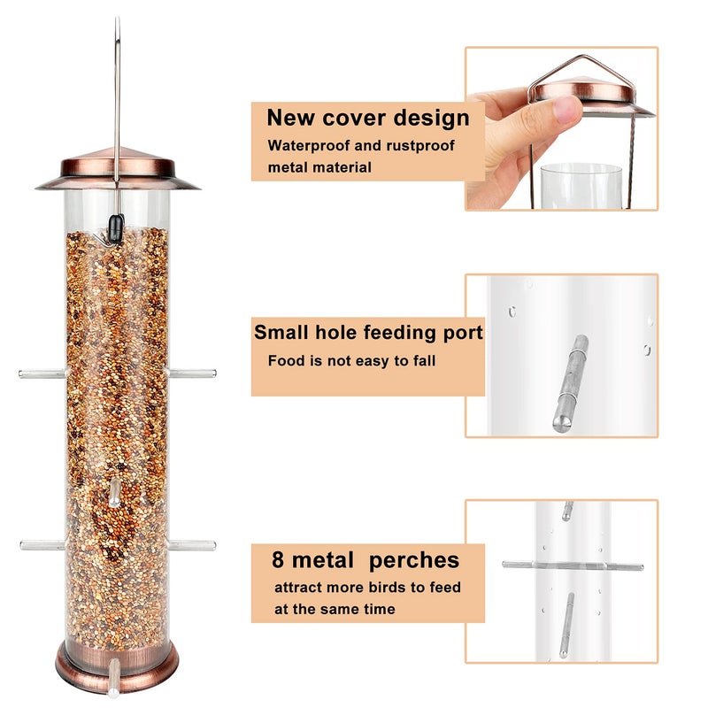 MIXXIDEA Finch Bird Feeder Hanging Metal Thistle Seed Feeder with 8 Feeding Ports Nyger Seed Feeder, Goldfinch Feeder for Outdoors Garden Copper - Image 4