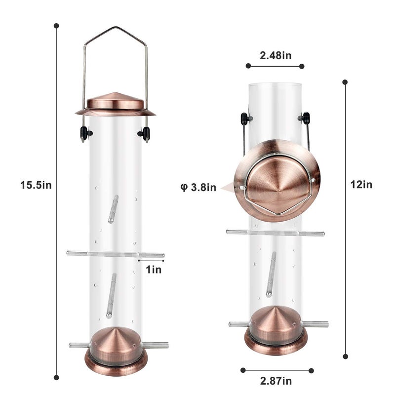 MIXXIDEA Finch Bird Feeder Hanging Metal Thistle Seed Feeder with 8 Feeding Ports Nyger Seed Feeder, Goldfinch Feeder for Outdoors Garden Copper - Image 3