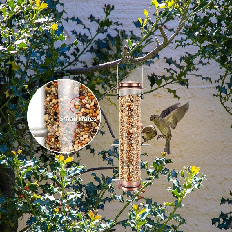 MIXXIDEA Finch Bird Feeder Hanging Metal Thistle Seed Feeder with 8 Feeding Ports Nyger Seed Feeder, Goldfinch Feeder for Outdoors Garden Copper - Image 5