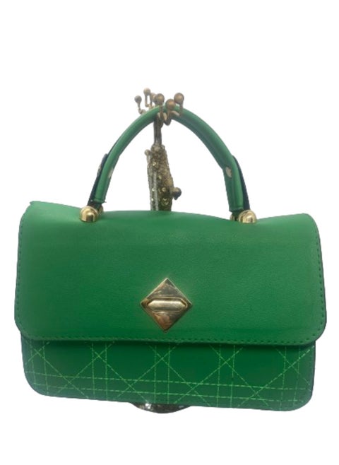 Luxury women's leather bag, green color, with leather handle