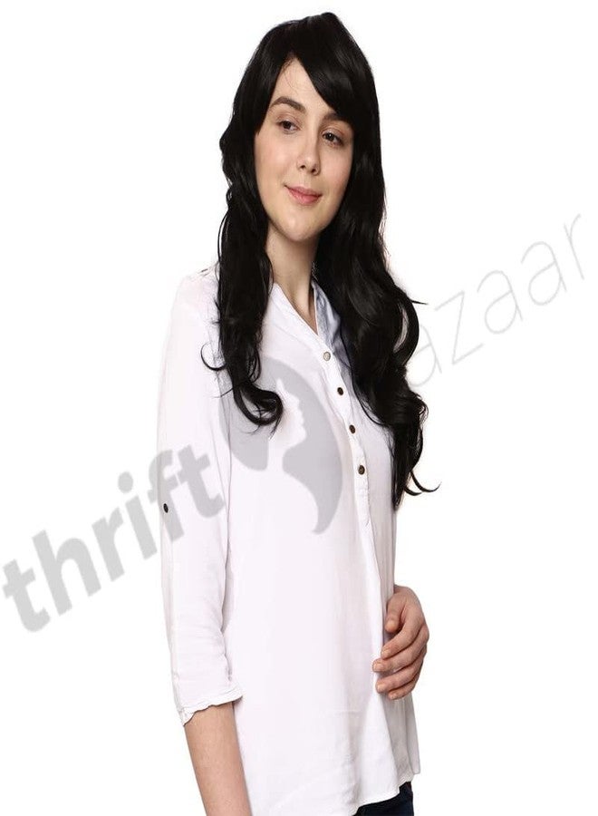 LUSH LOCKS Synthetic Long Curly Wig with Bangs, Black Kinky Daily Use Cosplay Wig for Women (21 Inchs) - Image 3