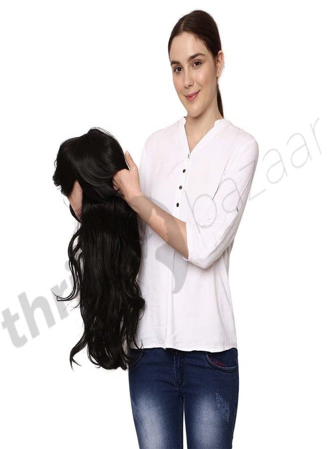 LUSH LOCKS Synthetic Long Curly Wig with Bangs, Black Kinky Daily Use Cosplay Wig for Women (21 Inchs) - Image 5