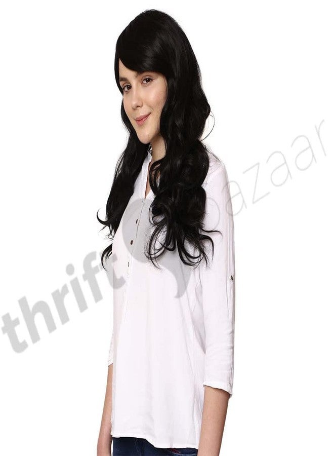LUSH LOCKS Synthetic Long Curly Wig with Bangs, Black Kinky Daily Use Cosplay Wig for Women (21 Inchs) - Image 2