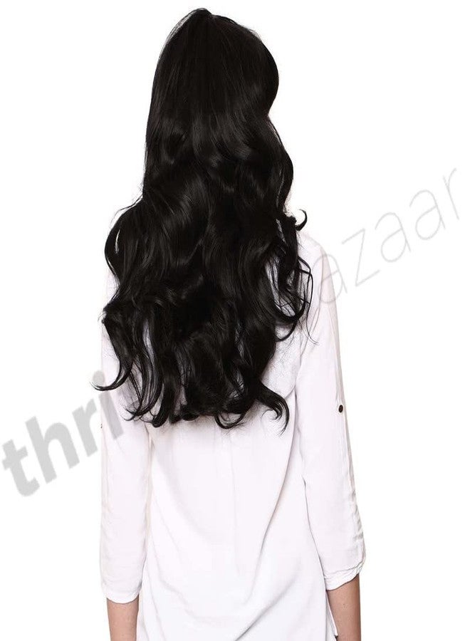LUSH LOCKS Synthetic Long Curly Wig with Bangs, Black Kinky Daily Use Cosplay Wig for Women (21 Inchs) - Image 4
