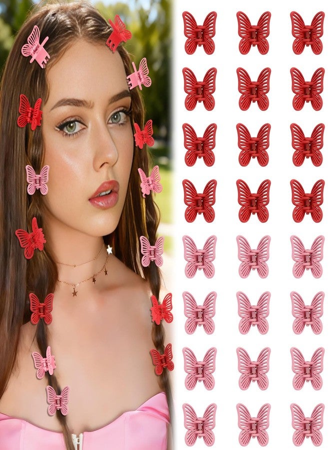 CUBACO 24 Pcs Small Butterfly Hair Clips for Women 0.98" Butterfly Claw Clips Cute Claw Clips for Hair Valentine's Day Hair Accessories for Girls and Women Red Pink - Image 1