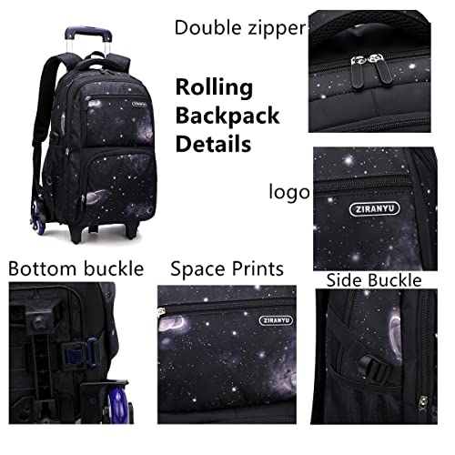 VIDOSCLA Elementary Galaxy Teens Rolling Backpack Kids Boys Luggage with Wheels Trolly BookBag for School-6 Wheels - Image 4