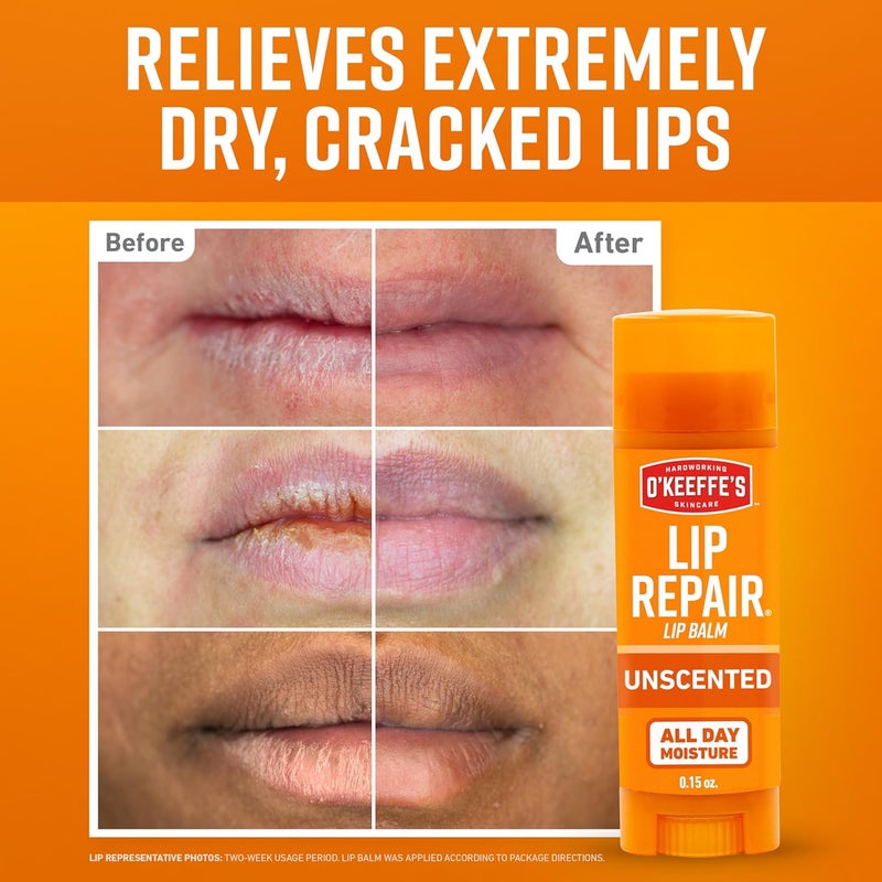 Unscented Lip Repair Lip Balm for Dry, Cracked Lips, Stick, (Pack of 3) - Image 2