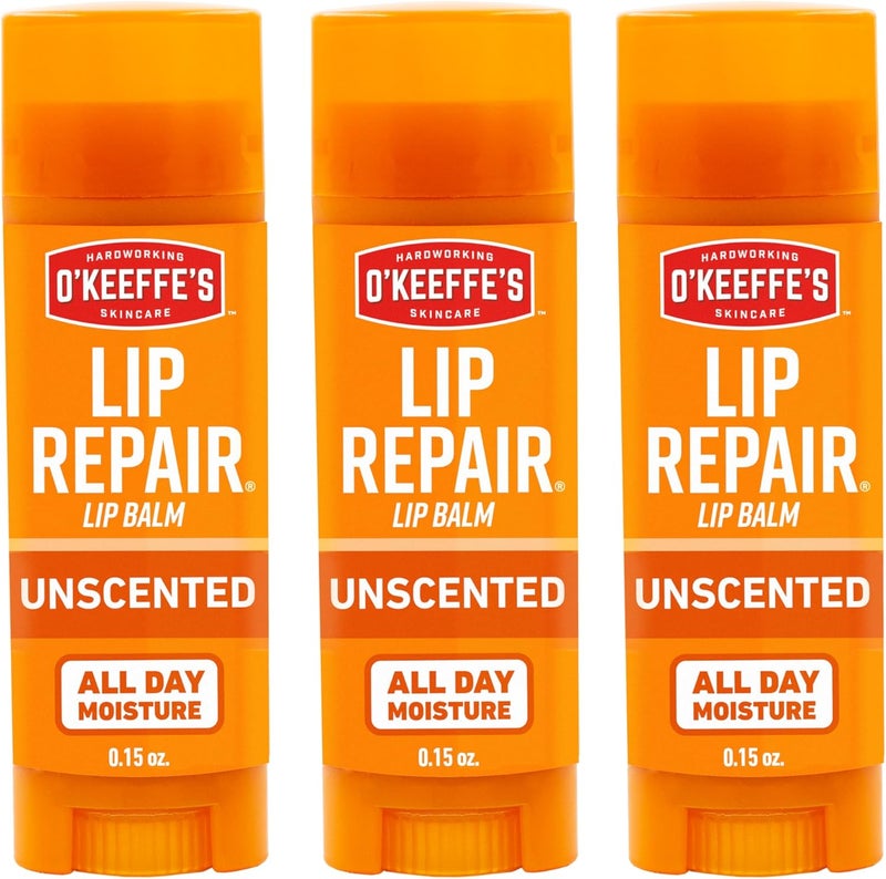 Unscented Lip Repair Lip Balm for Dry, Cracked Lips, Stick, (Pack of 3) - Image 1