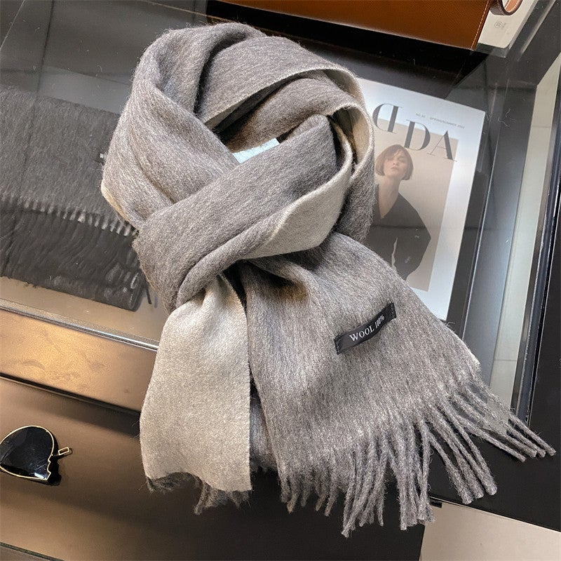 Autumn Winter Thick 100% Wool Unisex Scarf Beige light gray 