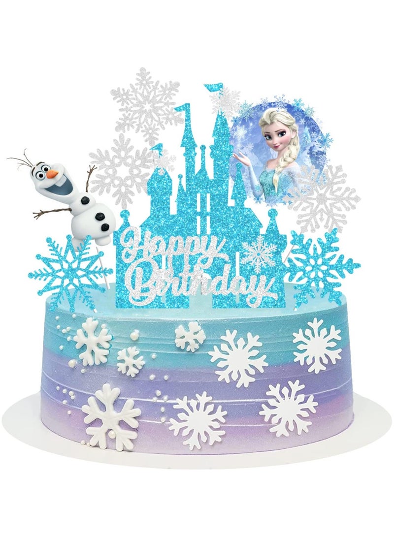 Frozen Castle Birthday Cake Topper, Winter Princess Birthday Supplies Snowflake Cartoon Theme Cake Decoration For kids - Image 1