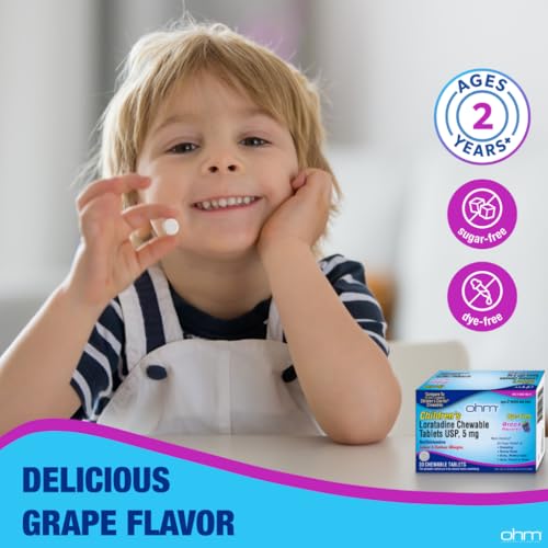 Ohm Children's Allergy Medicine, Loratadine 5mg, Chewable Tablets (30 Count) Grape Flavor, Non-Drowsy Antihistamine, 24-Hour Allergy Relief for Runny Nose, Watery Eyes, Itchy Throat & Nose - Image 4