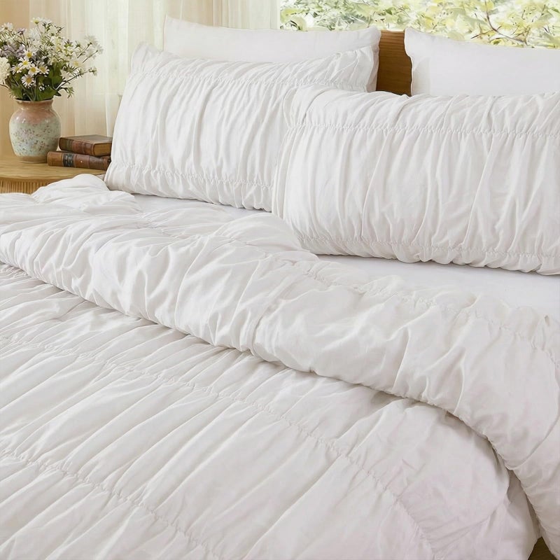Bedbay White Cotton Wrinkle Duvet Cover,Ruched Bedding Comforter Cover,King Size Duvet Cover 100% Cotton,Bohemian Dorm Bedding Set 3 Pcs 1 Boho Comforter Cover 2 Pillowcases - Image 4