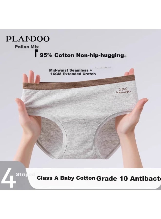 PLANDOO Palando Women's Cotton Healthy Antibacterial Breathable Seamless Teenage Fashion Contrast Color Waistband 4-pack L - Image 1