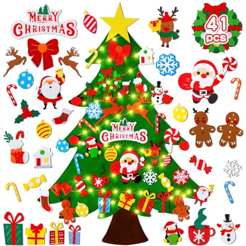 Max Fun DIY Felt Christmas Tree Set 32Ft with 41 Ornaments for Kids Toddlers Home Wall Hanging Felt Christmas Craft Kits Xmas Decoration Party Supplies - Image 1