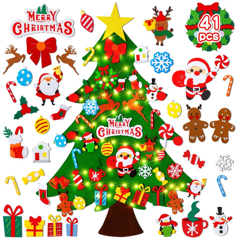 Max Fun DIY Felt Christmas Tree Set 32Ft with 41 Ornaments for Kids Toddlers Home Wall Hanging Felt Christmas Craft Kits Xmas Decoration Party Supplies - Image 3