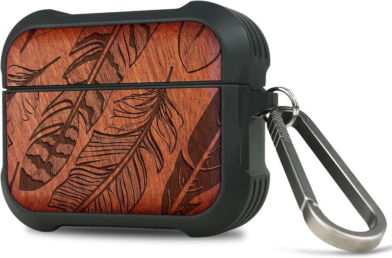 All choice modern design Carveit Wooden Case for AirPods Pro 3 Case (2025), Wood Artisan Engraved & TPU Shockproof Cover, Titanium Quick Released Clasp, Wireless Chargers Compatible (Feathered Array) Rosy Practical design alternatives - Image 1