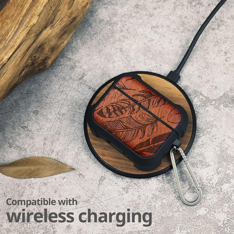 All choice modern design Carveit Wooden Case for AirPods Pro 3 Case (2025), Wood Artisan Engraved & TPU Shockproof Cover, Titanium Quick Released Clasp, Wireless Chargers Compatible (Feathered Array) Rosy Practical design alternatives - Image 5