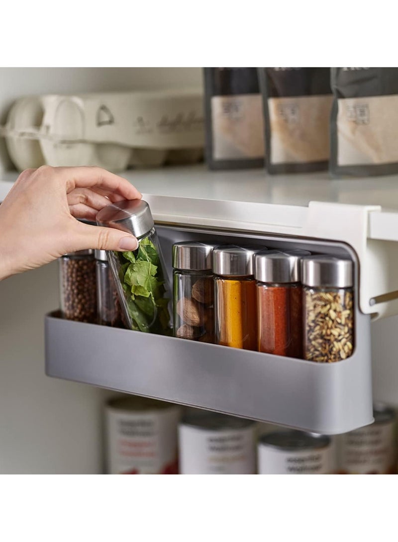 Spice Rack Pastic in Under Shelf Cupboard Spice Rack Seasoning Bottle Drawer Storage Rack Cabinet Organizer Hanging Condiment Jar Rack Household Free Punching With 6 Seasoning Bottles Style-A - Image 1