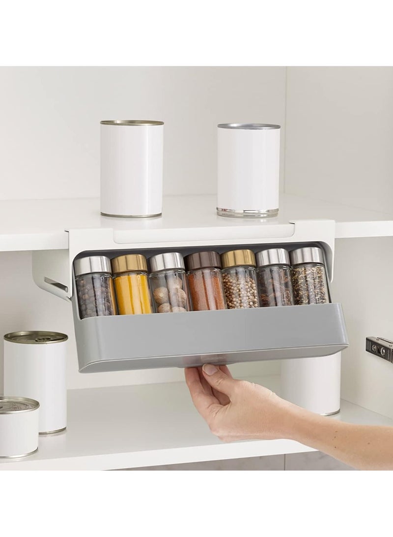 Spice Rack Pastic in Under Shelf Cupboard Spice Rack Seasoning Bottle Drawer Storage Rack Cabinet Organizer Hanging Condiment Jar Rack Household Free Punching With 6 Seasoning Bottles Style-A - Image 3